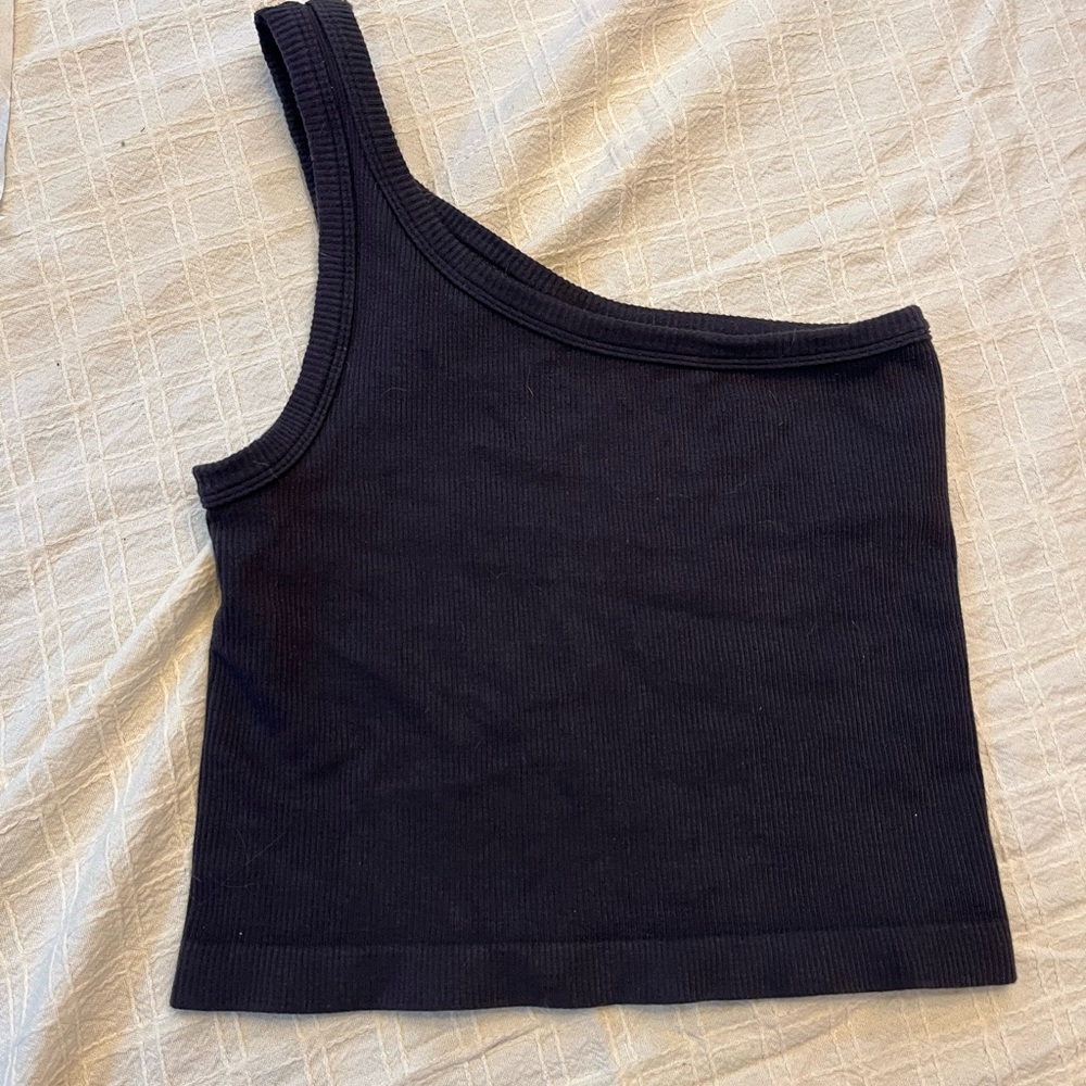 Together Black Ribbed One-Shoulder Tank Top